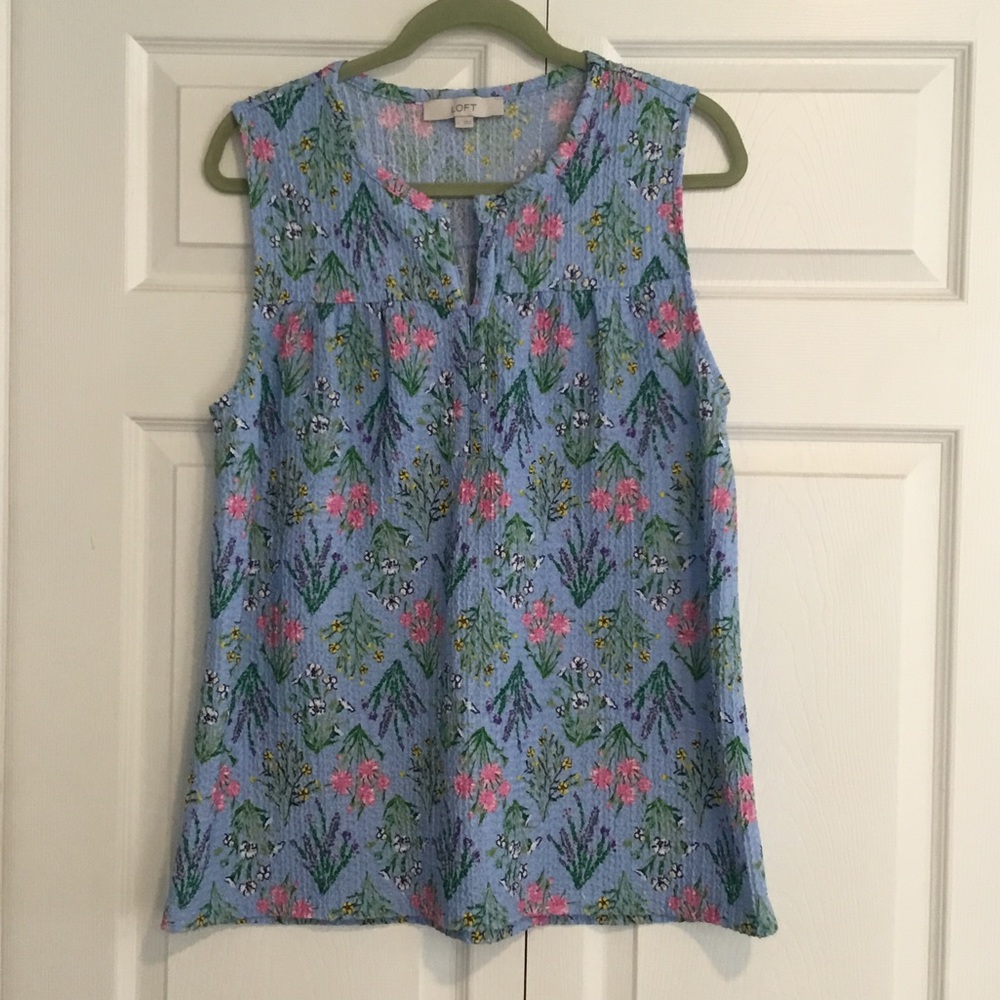 LOFT Blue Floral Sleeveless Blouse